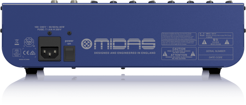 MIDAS DM12 MIXER LIVE E DA STUDIO 12 CANALI 8 MICROFONICI + 2 STEREO 2 AUX SEND EQ 3 BANDE MEDIO SEMI PARAMETRICO + PHANTOM POWER - TechSoundSystem.com