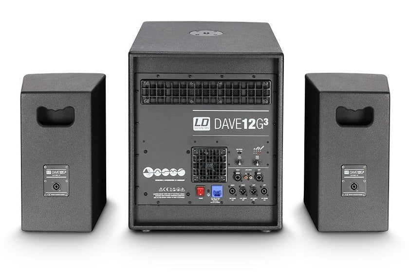 LD SYSTEMS DAVE 12 G3 SISTEMA AMPLIFICATO COMPATTO 2 TESTE + 1 SUBWOOFER 12" CON DSP 2000 WATT - TechSoundSystem.com