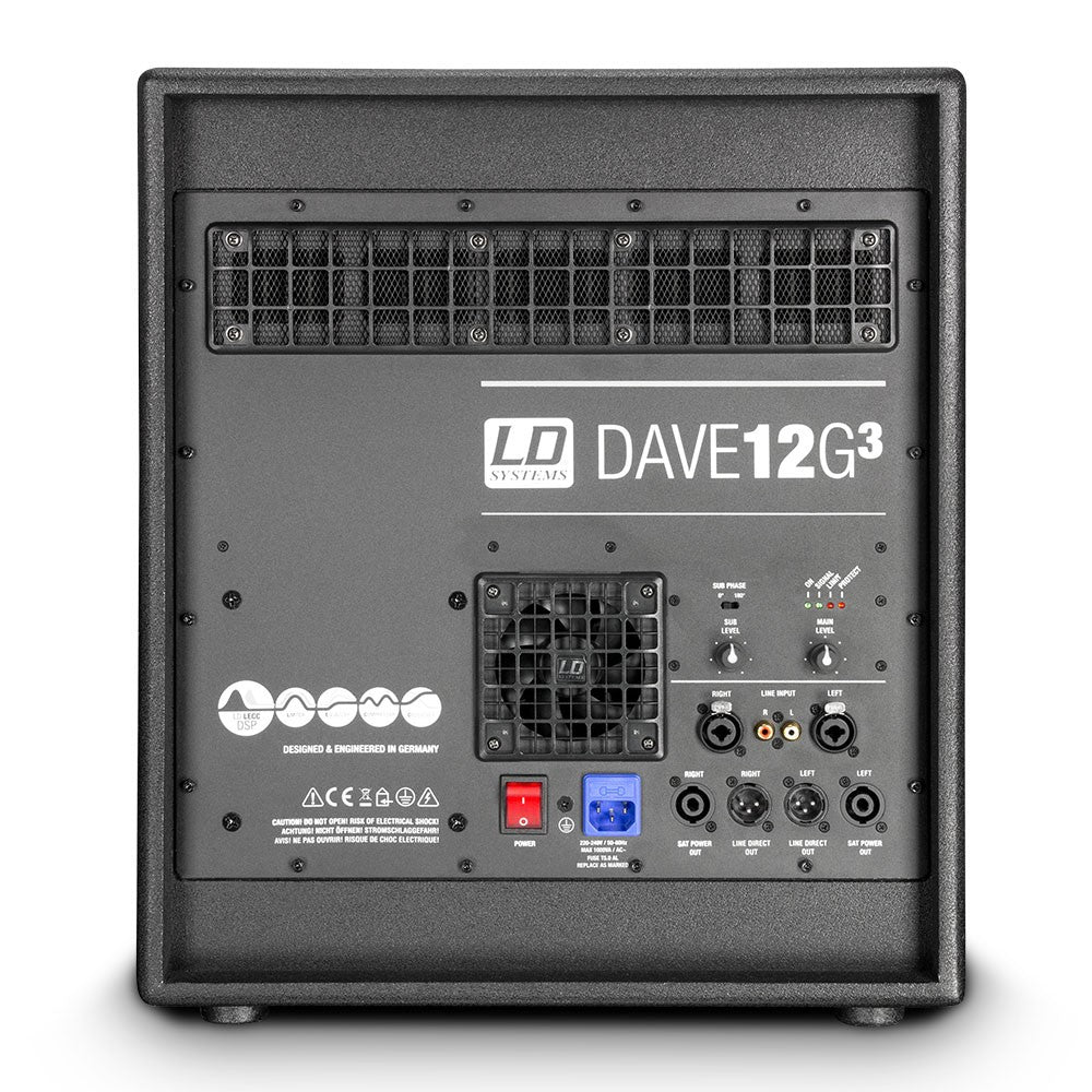 LD SYSTEMS DAVE 12 G3 SISTEMA AMPLIFICATO COMPATTO 2 TESTE + 1 SUBWOOFER 12" CON DSP 2000 WATT - TechSoundSystem.com