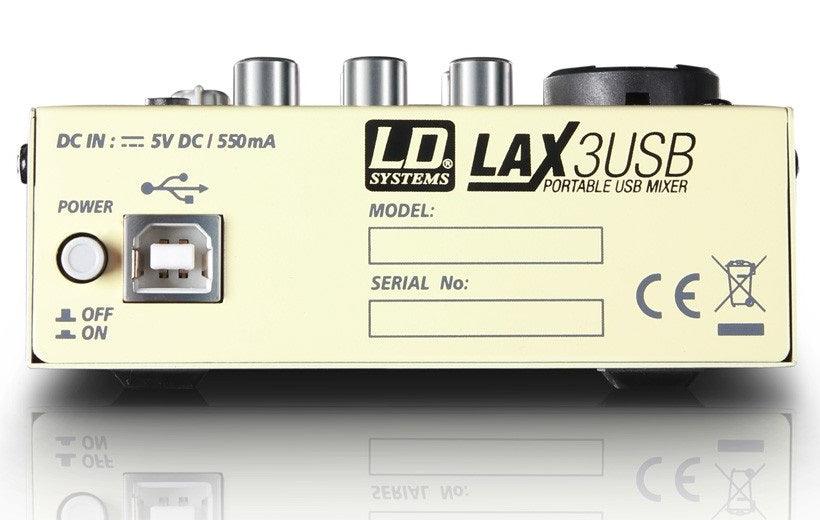 LD SYSTEMS LAX3 USB MIXER 3 CANALI CON ALIMENTAZIONE PHANTOM EQ 3 BANDE ALIMENTAZIONE USB - TechSoundSystem.com
