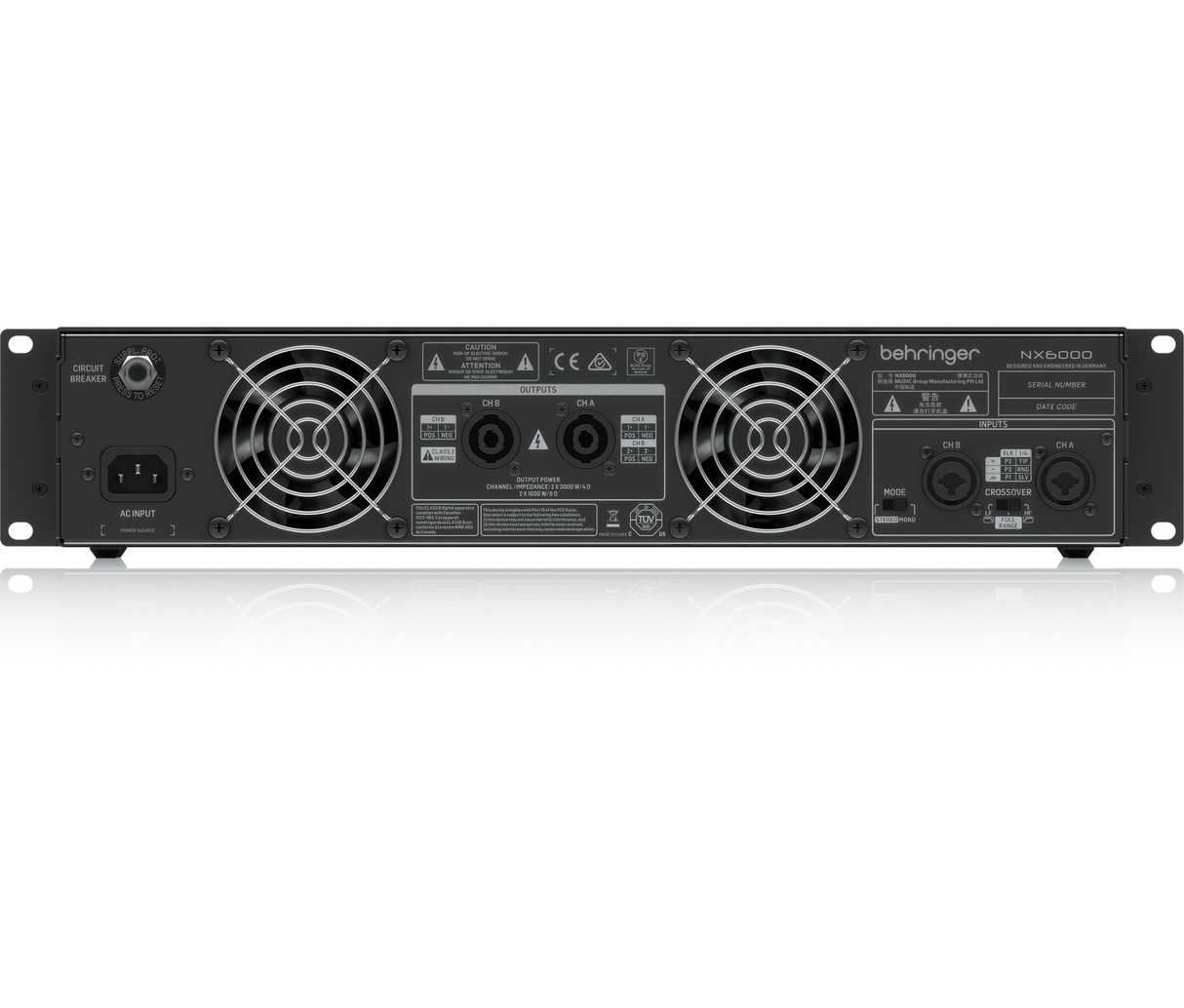 BEHRINGER NX6000 FINALE DI POTENZA 6000 WATT 2 CANALI CON COMPENSAZIONE AUTOMATICA DELL' IMPEDENZA - TechSoundSystem.com