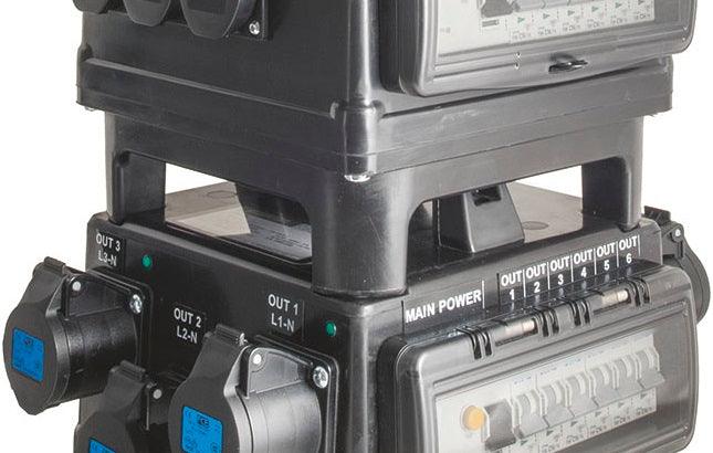 POWERBOX TARTARUGA QUALITA' GOMMA BUTILICA VULCANIZZATA SPINA 32A 5P 6 PRESE CEE 16A 3P SPIE RETE DOPPIA PROTEZIONE RCCB 40A + 6 MCB - TechSoundSystem.com