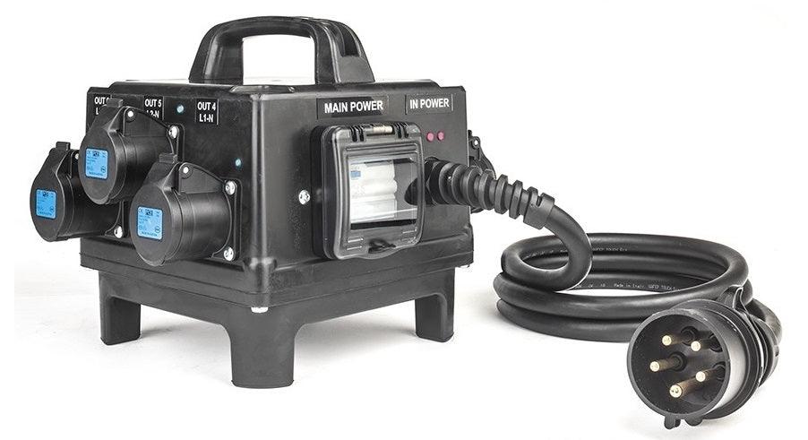 POWERBOX TARTARUGA QUALITA' GOMMA BUTILICA VULCANIZZATA SPINA 32A 5P 6 PRESE CEE 16A 3P SPIE RETE DOPPIA PROTEZIONE RCCB 40A + 6 MCB - TechSoundSystem.com