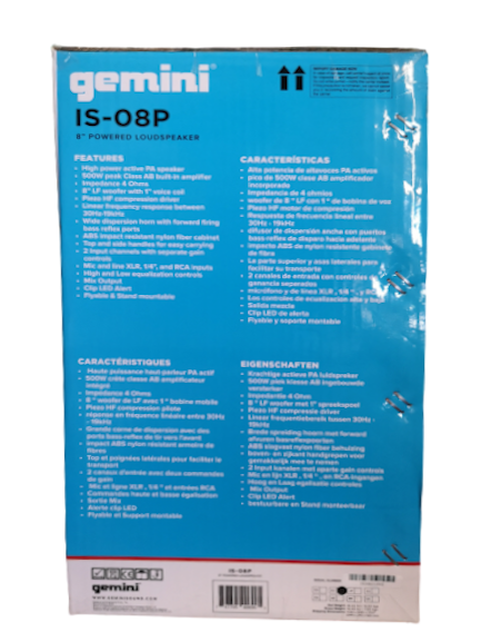 GEMINI IS8P CASSA ATTIVA WOOFER 8" 500 WATT EQ 2 BANDE - TechSoundSystem.com