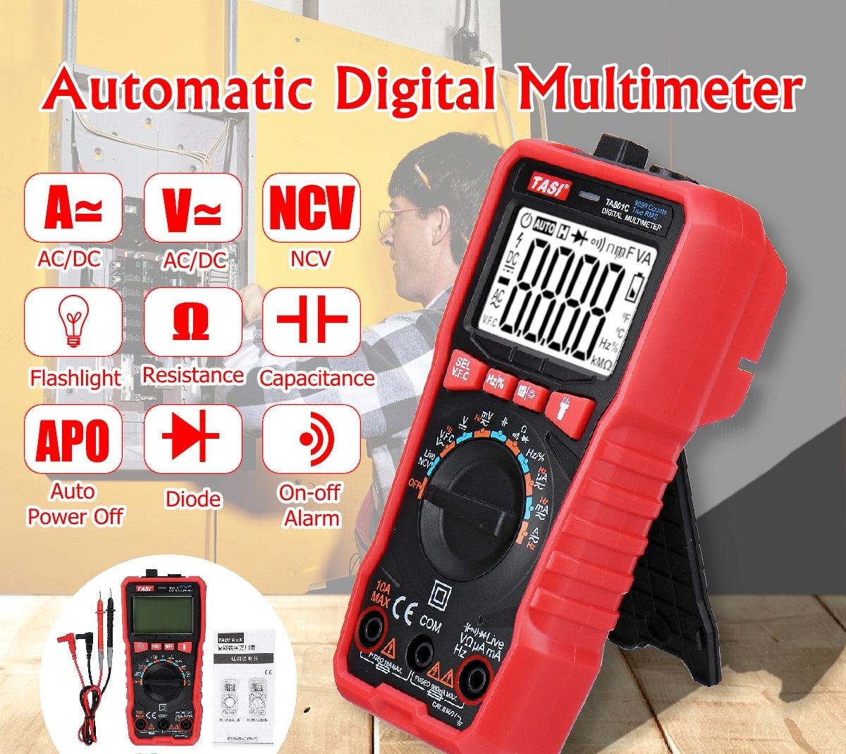 TASI TA801C MULTIMETRO DIGITALE AUTOMATICO LCD TESTER NCV TENSIONE CORRENTE ELETTRICA AC/DC - TechSoundSystem.com