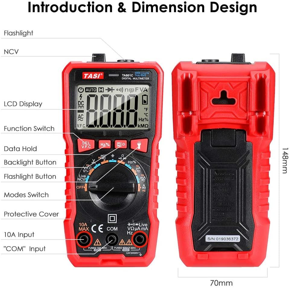 TASI TA801C MULTIMETRO DIGITALE AUTOMATICO LCD TESTER NCV TENSIONE CORRENTE ELETTRICA AC/DC - TechSoundSystem.com