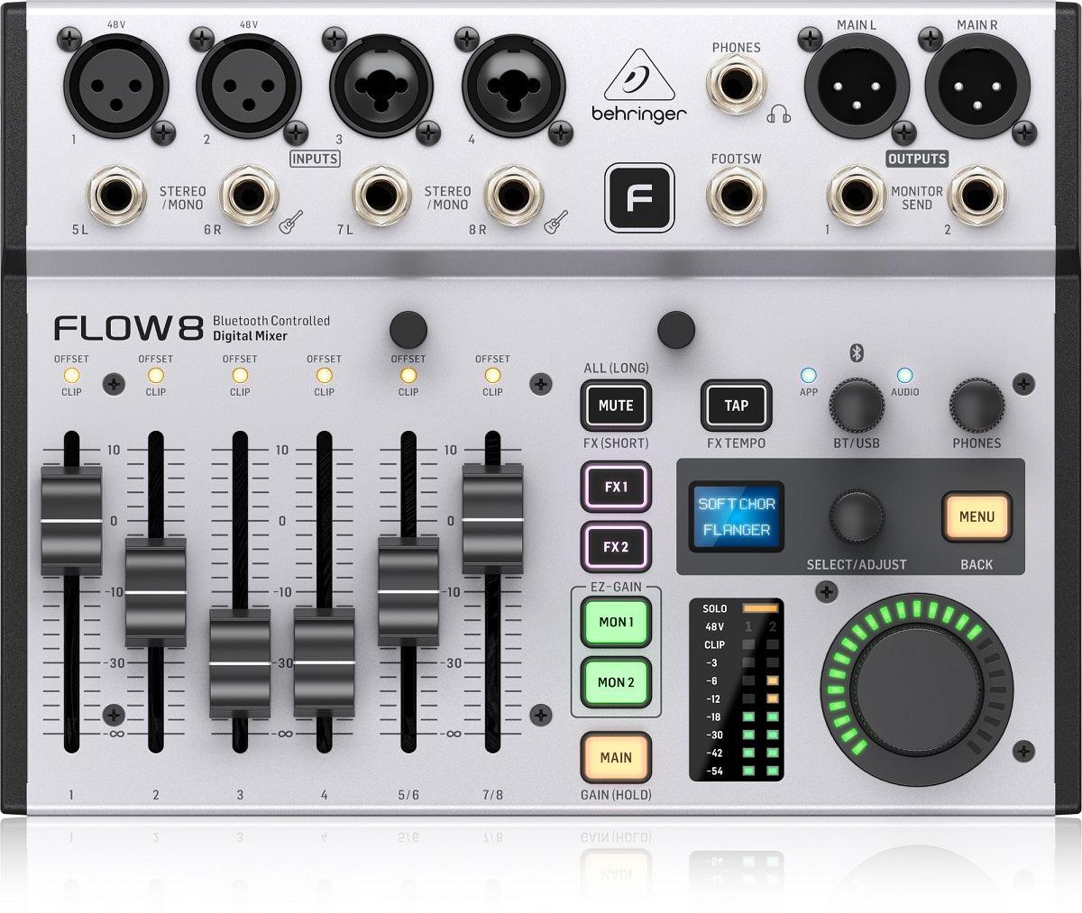 BEHRINGER FLOW 8 MIXER DIGITALE 8 INGRESSI AUDIO BLUETOOTH CONTROLLO APP 2 PROCESSORI EFFETTI USB - TechSoundSystem.com