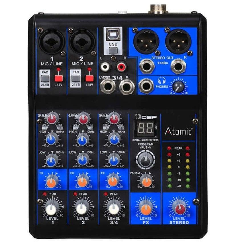 ATOMIC4DJ MIX-S 201 MIXER 2 CANALI MONO 1 STEREO 99 EFFETTI 16BIT USB PHANTOM 48V - TechSoundSystem.com