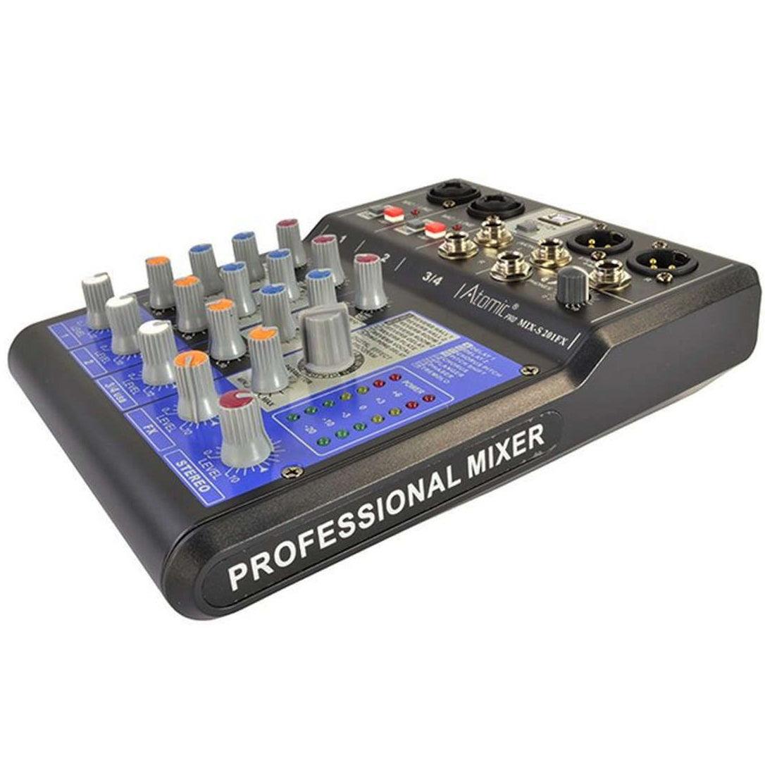 ATOMIC4DJ MIX-S 201 MIXER 2 CANALI MONO 1 STEREO 99 EFFETTI 16BIT USB PHANTOM 48V - TechSoundSystem.com