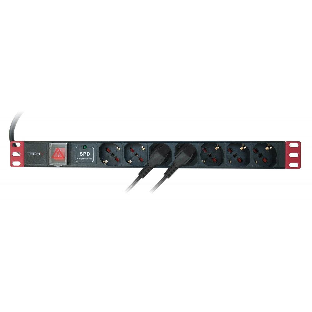 TECHLY I-CASE STRIP-71U MULTIPRESA DA 1U RACK LIMITATORE DA SOVRATENSIONI 7 PRESE UNEL PULSANTE LUMINOSO E COVER - TechSoundSystem.com