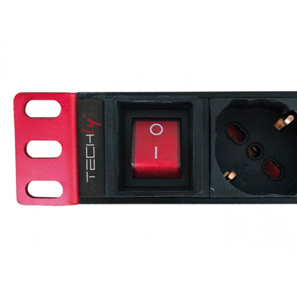 TECHLY I-CASE STRIP-91U MULTIPRESA DA 1U RACK 9 PRESE UNEL PULSANTE LUMINOSO CON COVER E CAVO 2 MT - TechSoundSystem.com
