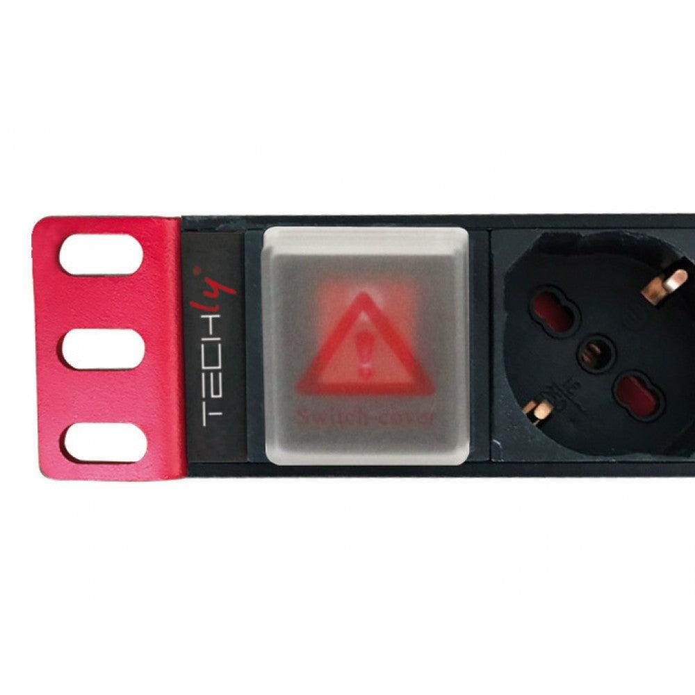 TECHLY I-CASE STRIP-91U MULTIPRESA DA 1U RACK 9 PRESE UNEL PULSANTE LUMINOSO CON COVER E CAVO 2 MT - TechSoundSystem.com