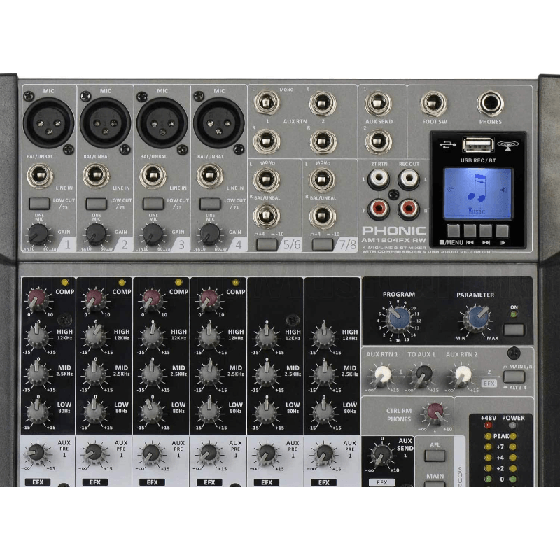 PHONIC AM1204FX RW MIXER 8 CANALI CON REGISTRATORE E INTERFACCIA USB - TechSoundSystem.com