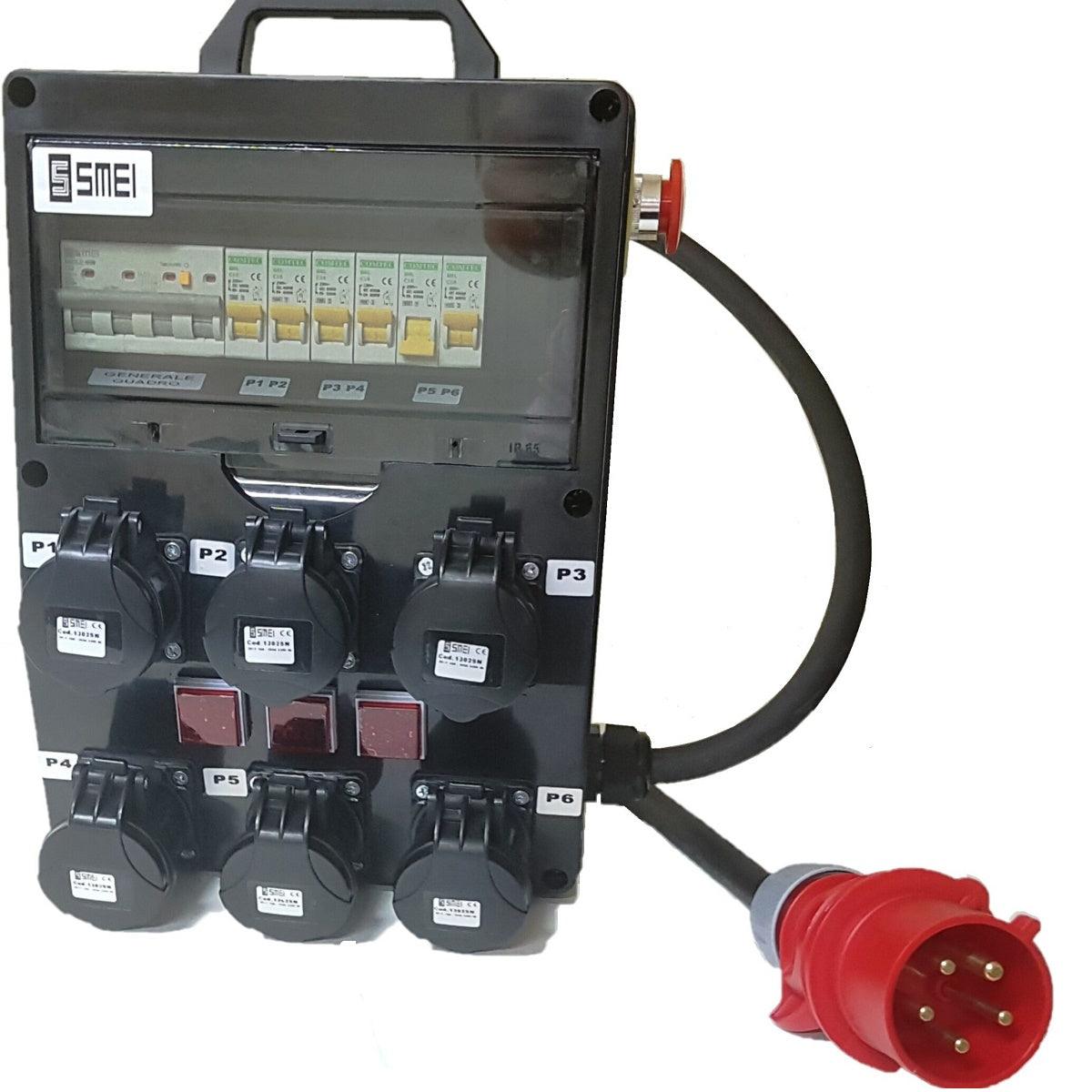 QUADRO CORRENTE POWERBOX SPINA 32A TRIFASE 6 PRESE CEE 16A MONOFASE 3 SPIE VOLTOMETRO AMPEROMETRO EMERGENZA 2MT.CAVO 5G6MM2 - TechSoundSystem.com