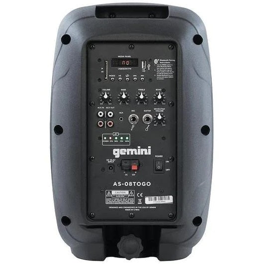 GEMINI AS-08 TOGO CASSA ATTIVA 2 VIE BLUETOOTH WOOFER 8" 500 W CON MICROFONO E LETTORE USB - TechSoundSystem.com