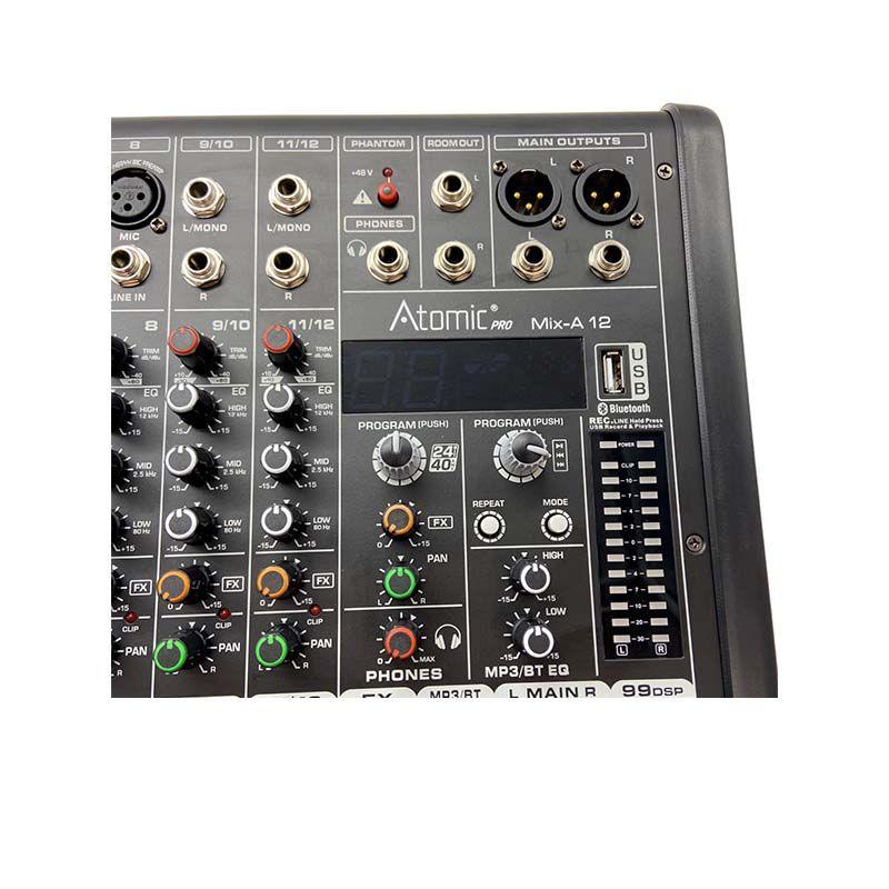 ATOMIC MIX-A 12 MIXER 8 CANALI MONO 2 STEREO 99 EFFETTI USB BLUETOOTH - TechSoundSystem.com