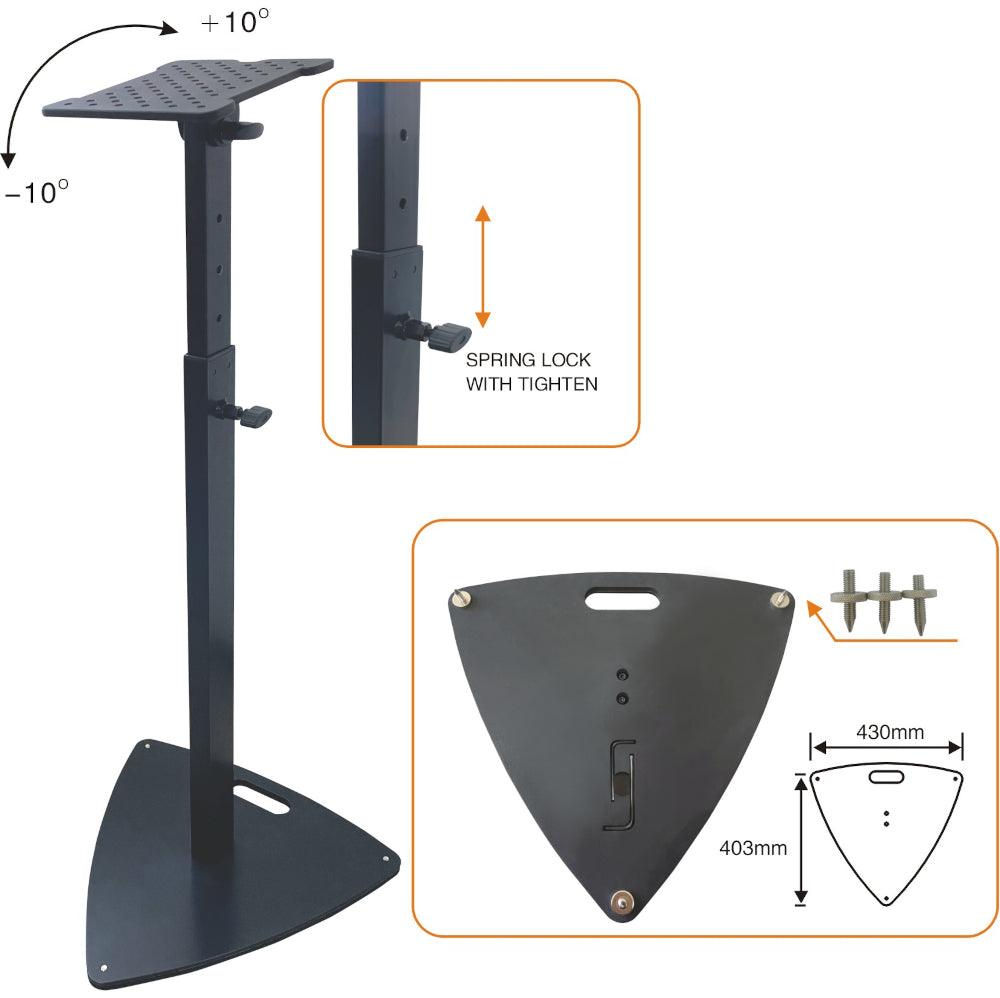 EXTREME SS072 COPPIA SUPPORTI CASSE MONITOR STUDIO STAND CON INCLINAZIONE E ALTEZZA REGOLABILE BASE TRIANGOLARE - TechSoundSystem.com