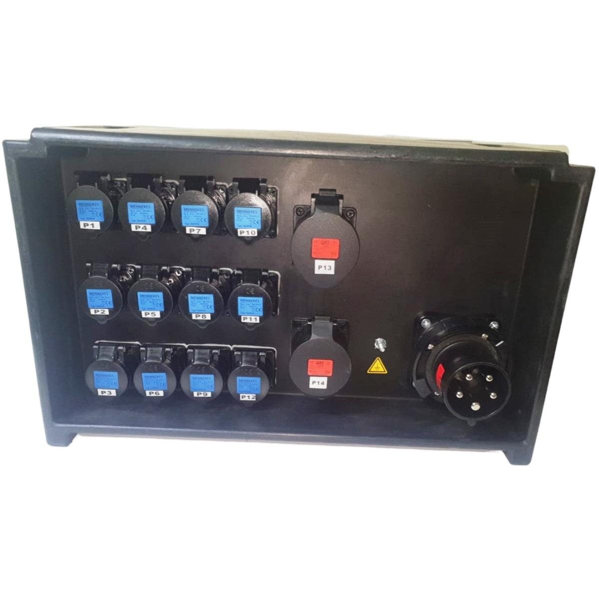 QUADRO CORRENTE POWERBOX SPINA 63A PENTAPOLARE TRIFASE 12 PRESE CEE 16A MONOFASE + 2 32A 5P 3 SPIE VOLTOMETRO AMPEROMETRO EMERGENZA - TechSoundSystem.com