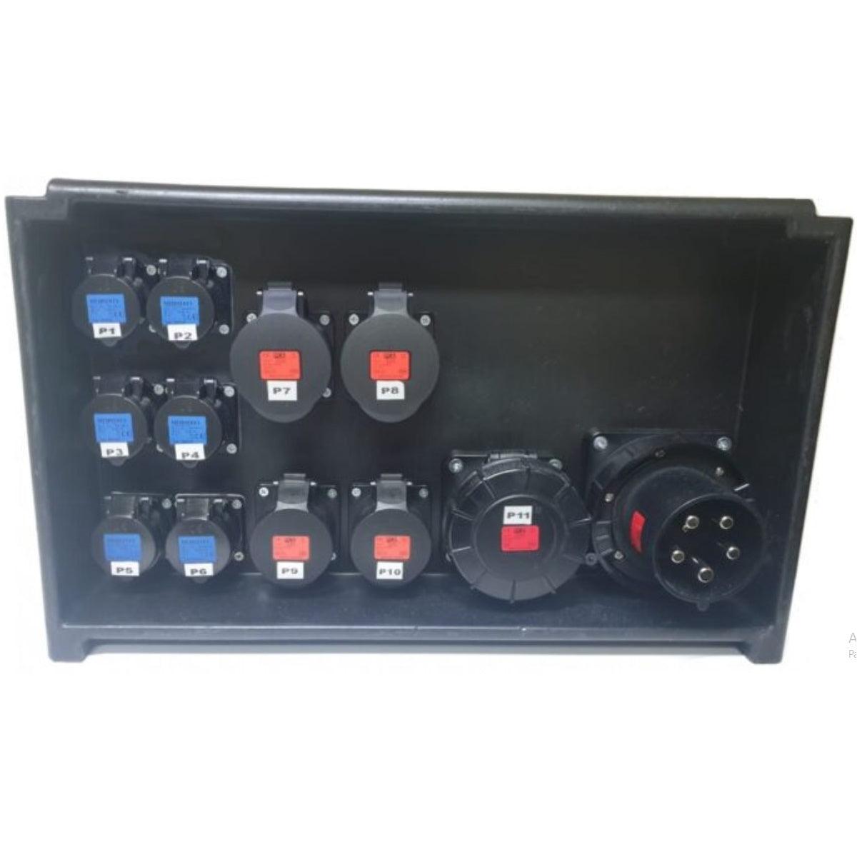 QUADRO CORRENTE POWERBOX SPINA 125A 6 PRESE CEE 16A MONOFASE + 2 32A 5P + 2 16A 5P + 1 63A + 3 SPIE VOLTOMETRO AMPEROMETRO EMERGENZA - TechSoundSystem.com