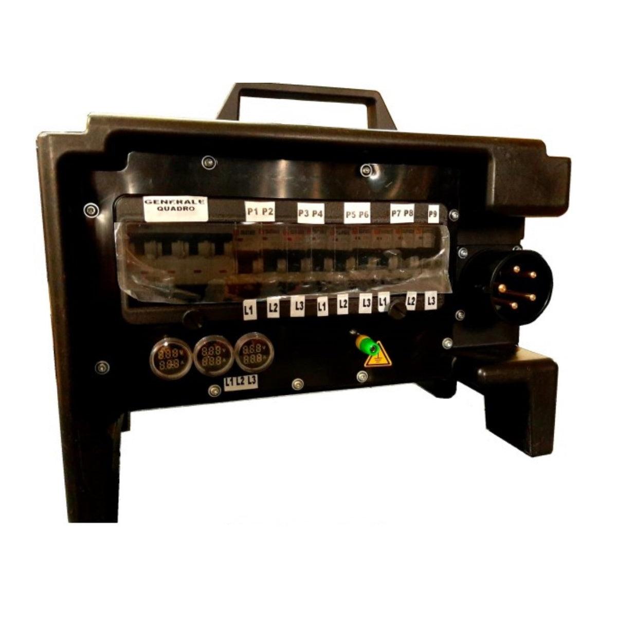 QUADRO CORRENTE POWERBOX TARTARUGA SPINA 32A PENTAPOLARE TRIFASE 9 PRESE CEE 16A MONOFASE 3 SPIE VOLTOMETRO AMPEROMETRO - TechSoundSystem.com