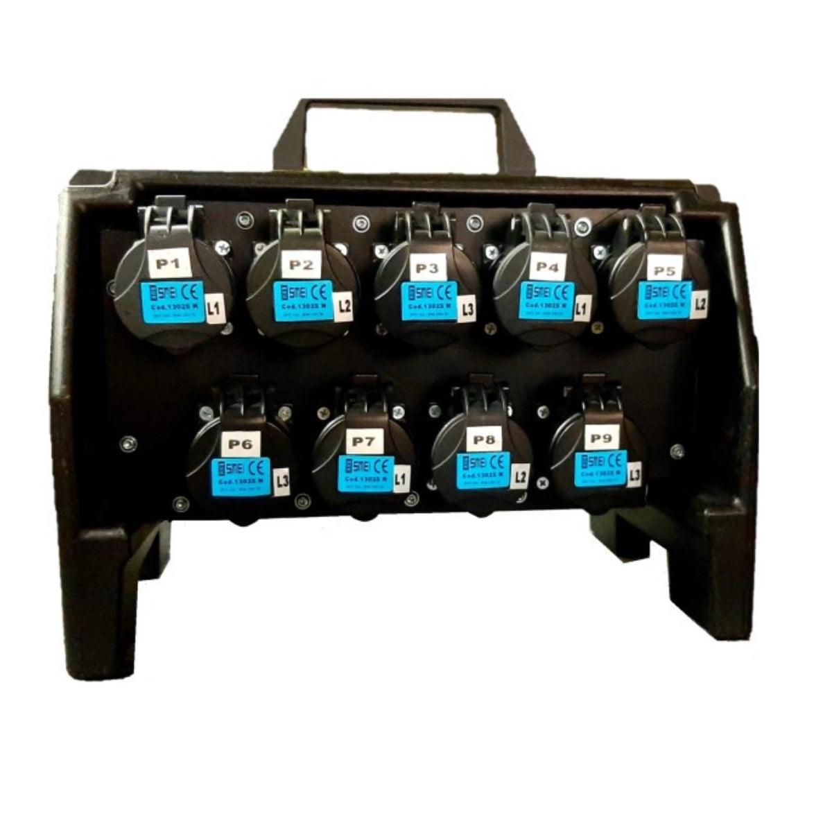 QUADRO CORRENTE POWERBOX TARTARUGA SPINA 32A PENTAPOLARE TRIFASE 9 PRESE CEE 16A MONOFASE 3 SPIE VOLTOMETRO AMPEROMETRO - TechSoundSystem.com