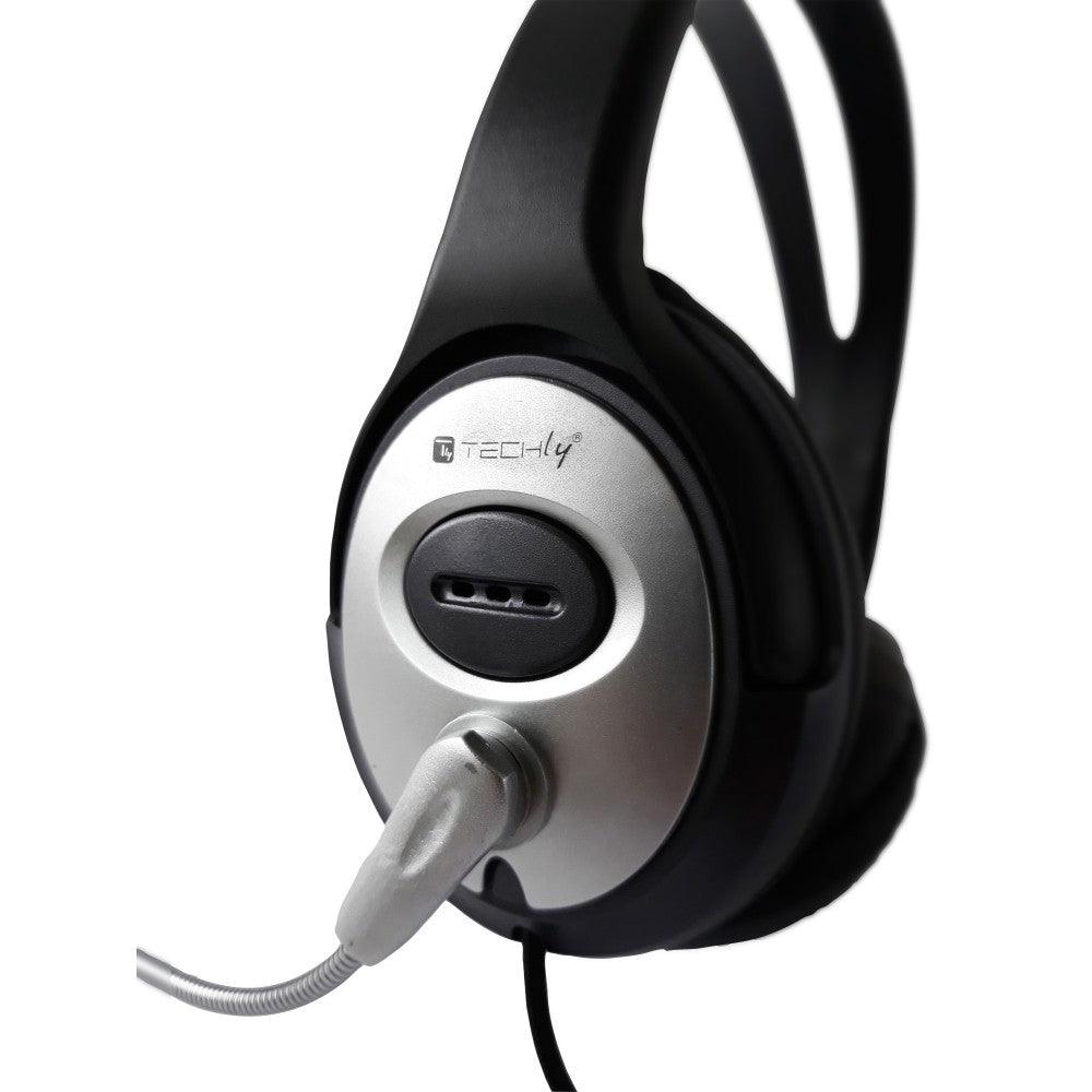 TECHLY ICC-SH-555TY CUFFIA STEREO CON MICROFONO E CONTROLLO VOLUME - TechSoundSystem.com