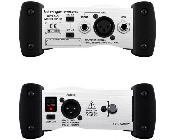 BEHRINGER DI100 DIRECT BOX ULTRA DI BOX ATTIVA A BATTERIA O ALIMENTAZIONE PHANTOM POWER +48 VOLT - TechSoundSystem.com