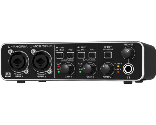 BEHRINGER UMC202HD INTERFACCIA AUDIO 2X2 SCHEDA USB 24 BIT 192 KHZ PREAMPLIFICATORI MICROFONICI MIDAS PHANTOM POWER +48V EX-DEMO - TechSoundSystem.com