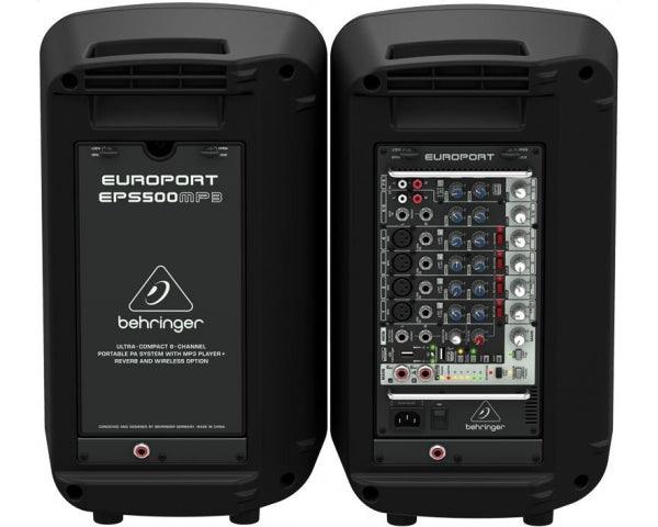 BEHRINGER EPS500MP3 IMPIANTO AUDIO 2 CASSE 500 WATT + MIXER 8 CANALI INTEGRATO CON LETTORE MP3/USB E WIRELESS READY - TechSoundSystem.com