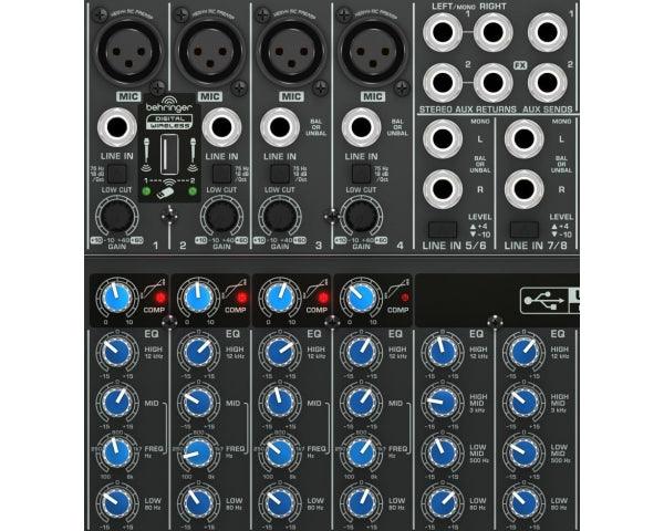 BEHRINGER XENYX QX1622-USB MIXER 16 INGRESSI 4 COMPRESSORI 2/2 BUS EFFETTI KLARK TEKNIK INTERFACCIA USB WIRELESS READY +48V - TechSoundSystem.com