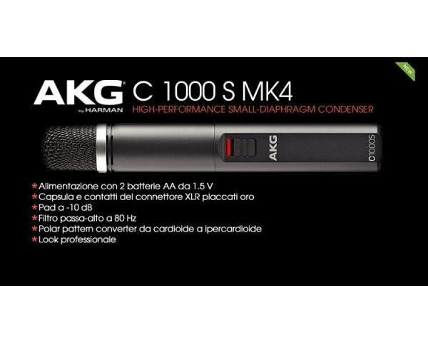 AKG C1000S-MK4 MICROFONO CONDENSATORE CARDIODE E IPERCARDIOIDE ALIMENTAZIONE PHANTOM E BATTERIA - TechSoundSystem.com