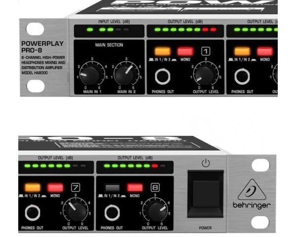 BEHRINGER HA8000-V2 POWERPLAY-PRO AMPLIFICATORE CUFFIE 8 CANALI NUOVA VERSIONE BASSO RUMORE E CONSUMO MAGGIORE RISPOSTA - TechSoundSystem.com