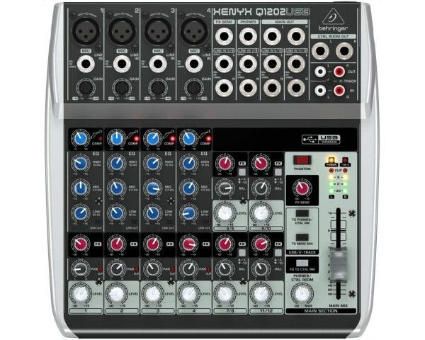 BEHRINGER Q1202USB MIXER 12 INGRESSI 4 COMPRESSORI USB PHANTOM +48V 2 BUS - TechSoundSystem.com