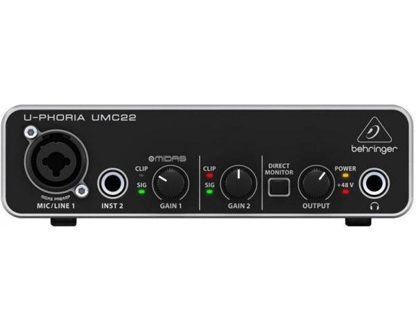 BEHRINGER UMC22 INTERFACCIA AUDIO 2X2 SCHEDA USB 2 IN 2 OUT 24 BIT 48 KHZ PC E MAC PREAMPLIFICATORE MICROFONICO MIDAS EX-DEMO - TechSoundSystem.com