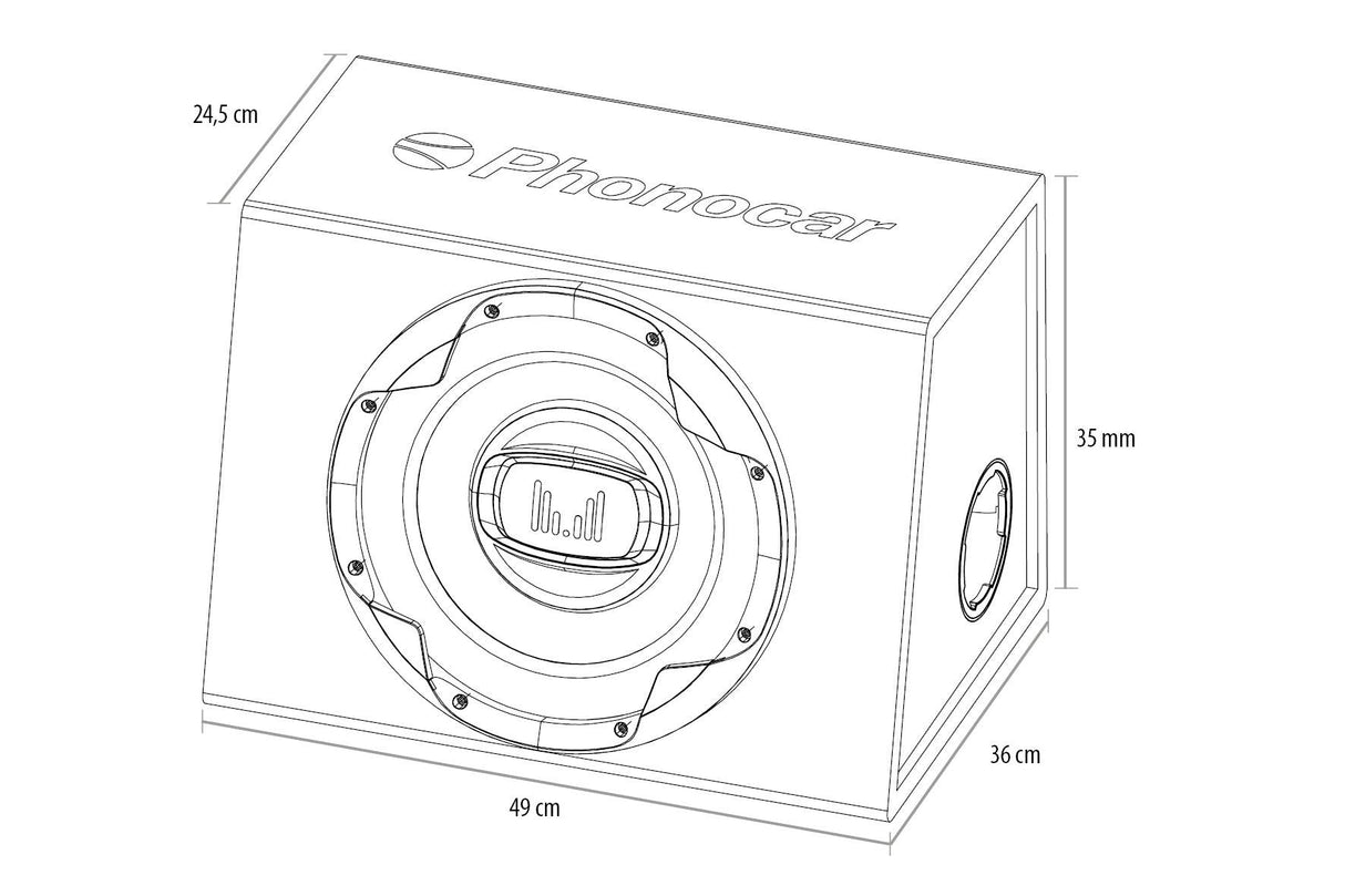 Phonocar 02944 Subwoofer Ø 300 mm in cassa acustica reflex con amplificatore classe D - TechSoundSystem.com