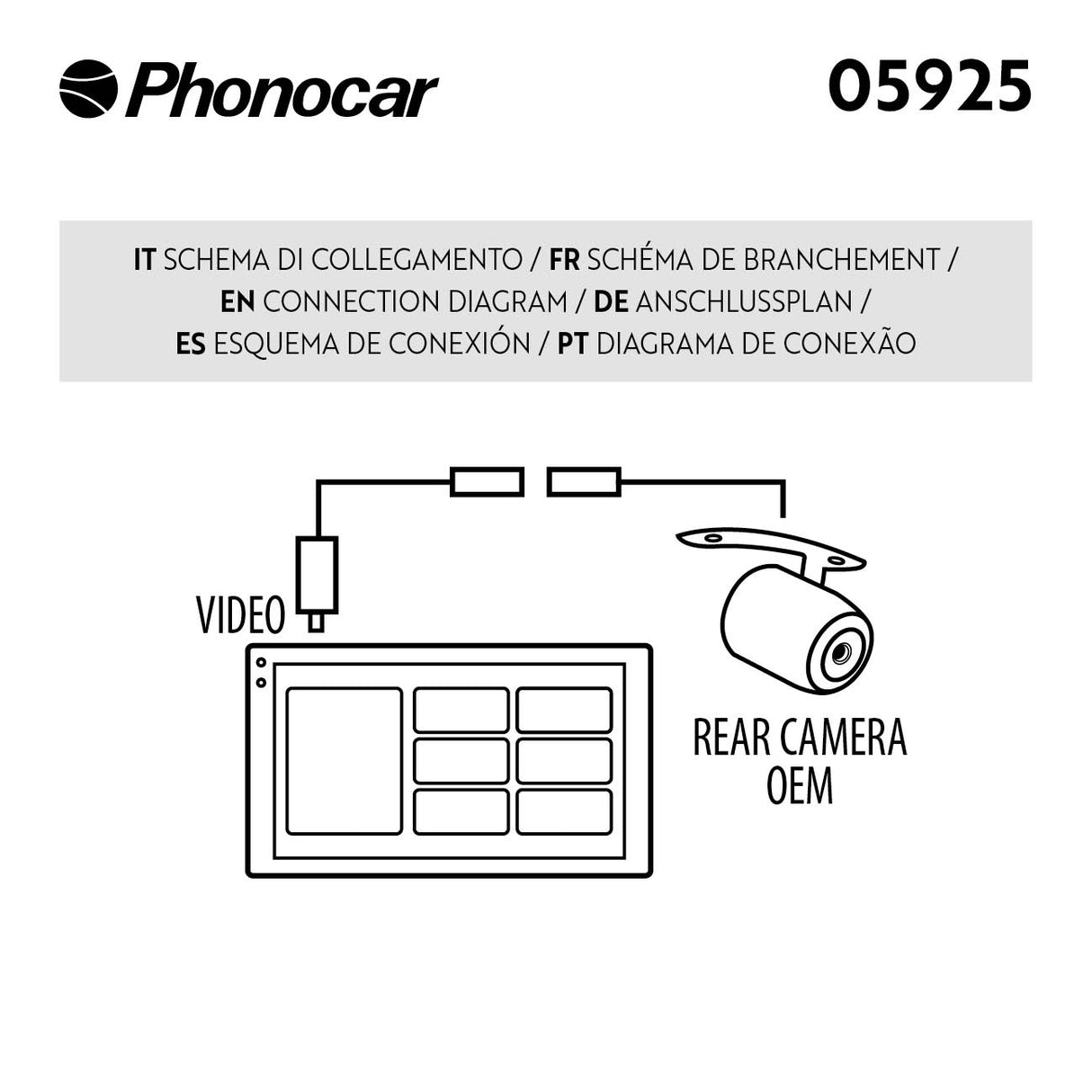 Phonocar 05925 Cavo per collegare ad un sistema multimediale aftermarket la retrocamera OEM