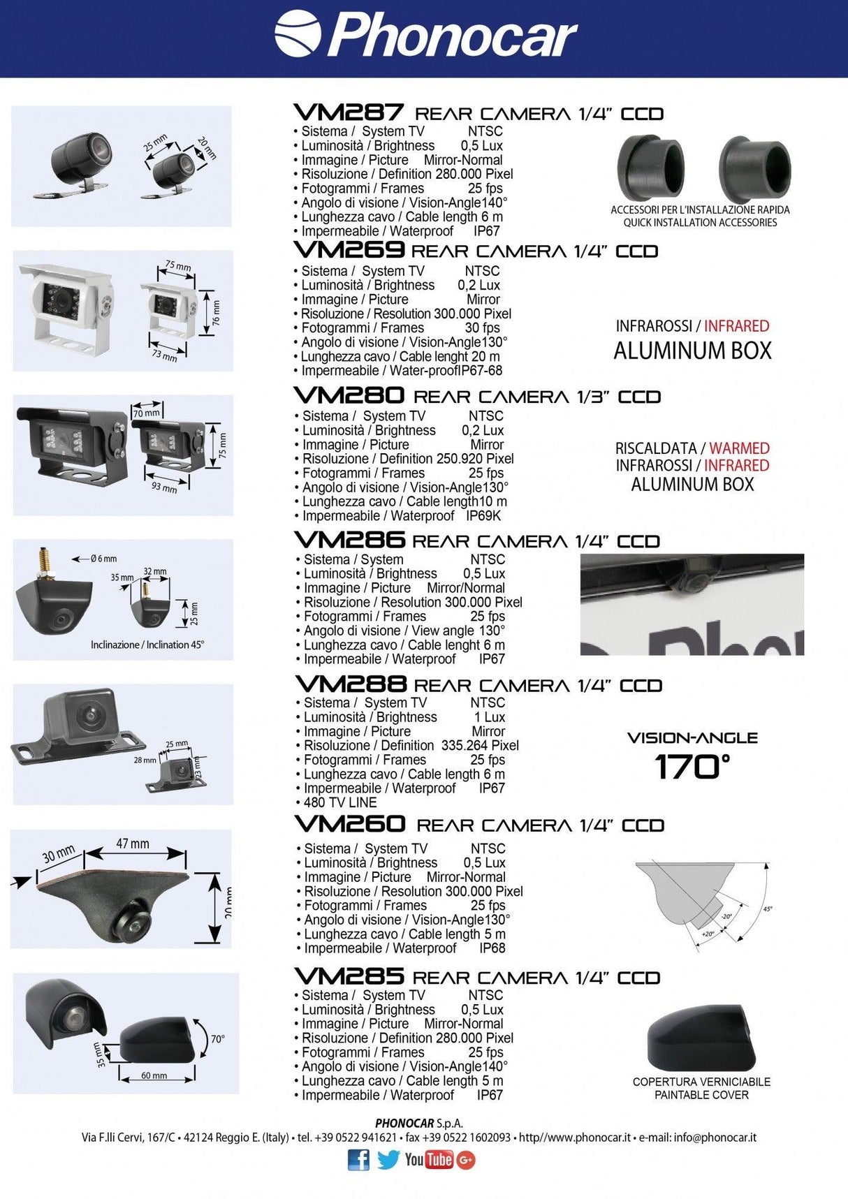 PHONOCAR VM280 Retro camera 1/3 CCD Riscaldata - TechSoundSystem.com
