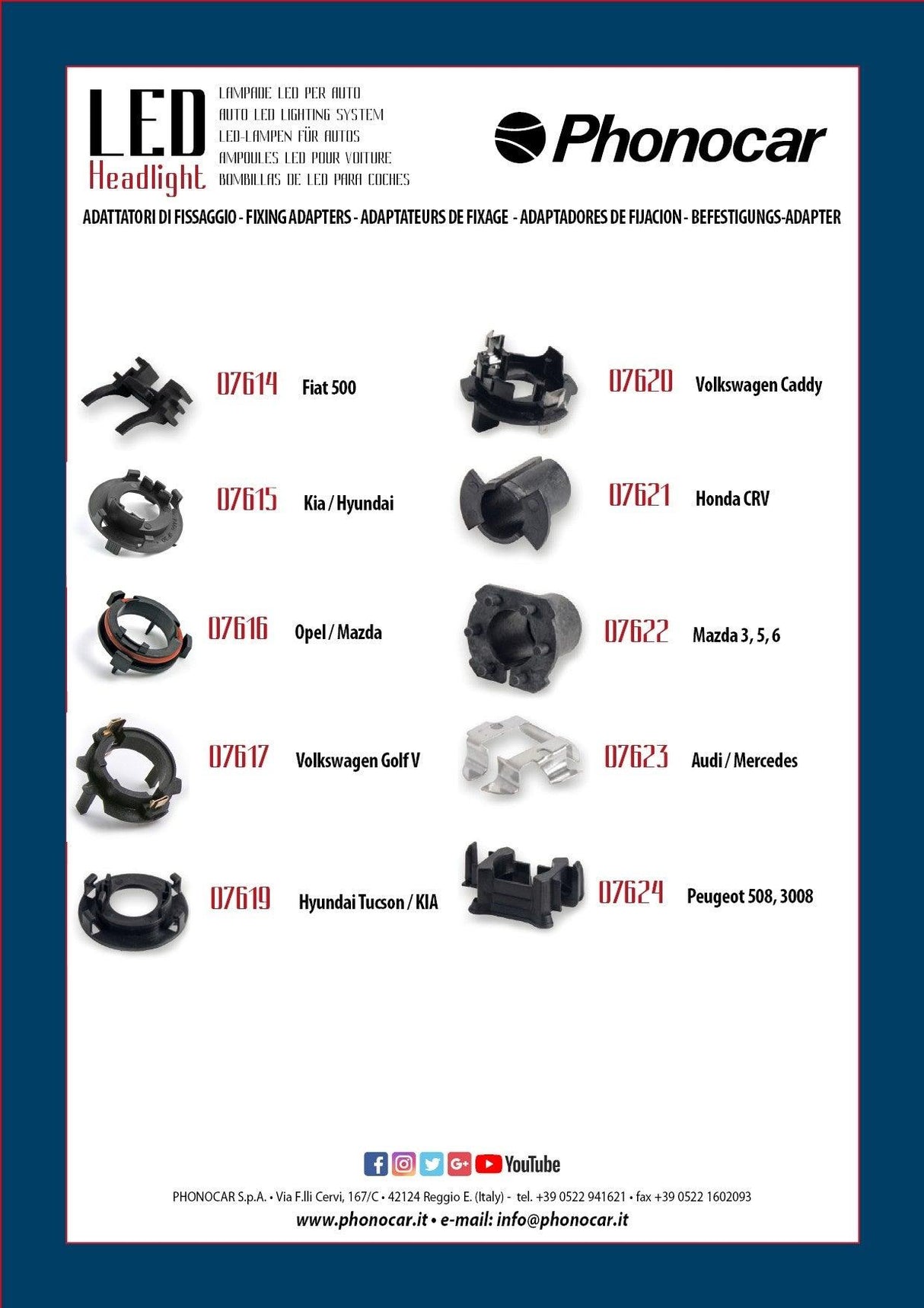 Adattatori di fissaggio per lampade Led Fiat 500 Phonocar 07614 - TechSoundSystem.com