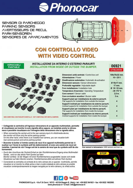 Phonocar 06921 Sensori di parcheggio con controllo video - TechSoundSystem.com