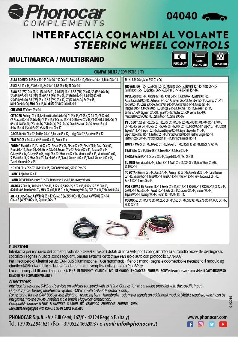 Phonocar 04040 interfaccia comandi volante CANBUS universale - TechSoundSystem.com