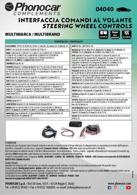 Phonocar 04040 interfaccia comandi volante CANBUS universale - TechSoundSystem.com