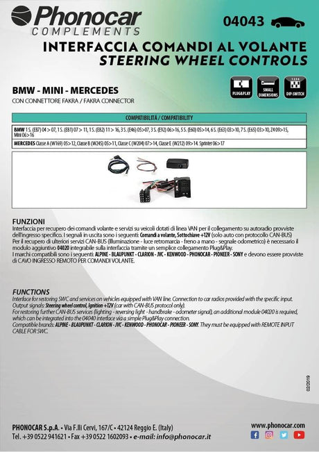 Phonocar 04043 Interfaccia Comandi Al Volante CANBUS per BMW-MERCEDES-MINI - TechSoundSystem.com