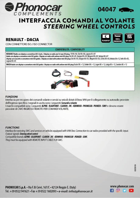 Phonocar 04047 Interfaccia Comandi Al Volante CANBUS per RENAULT, DACIA - TechSoundSystem.com