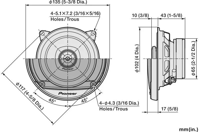 Pioneer TS-A1081F Diffusori a 2 vie, 10cm, potenza max. 230W, 50W RMS