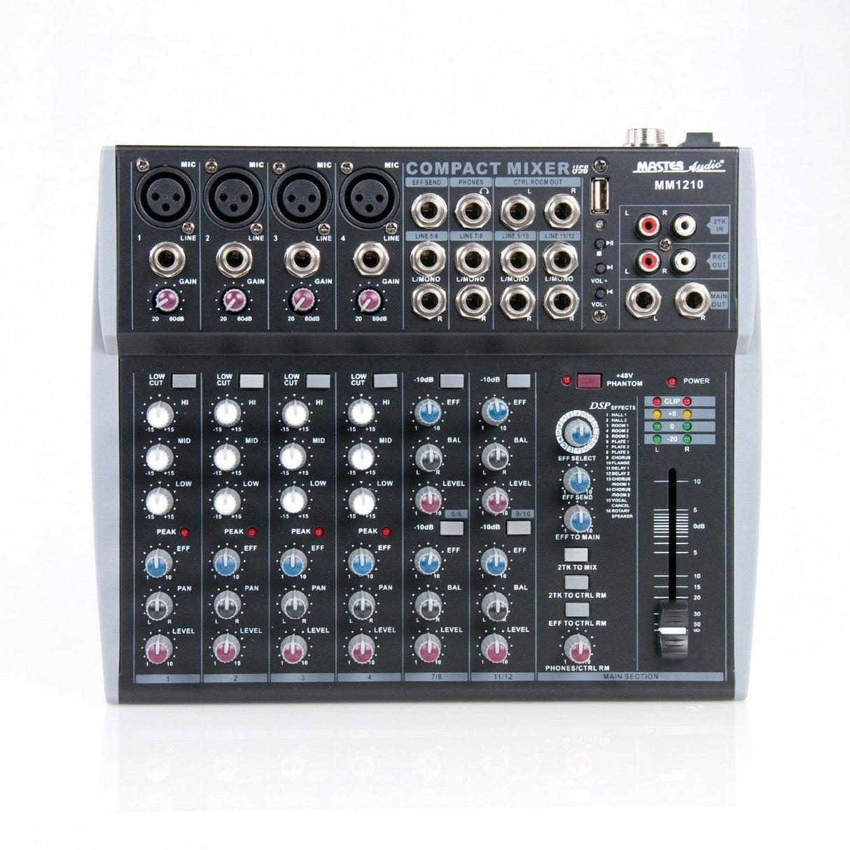 Master Audio MM1210 Mixer compatto con effetti 4 canali MONO + 4 canali STEREO e ingresso USB - TechSoundSystem.com