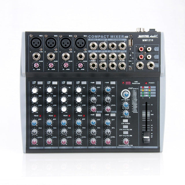Master Audio MM1210 Mixer compatto con effetti 4 canali MONO + 4 canali STEREO e ingresso USB - TechSoundSystem.com