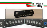 POWER-BOX NERO DA TRUSS CIABATTA ALIMENTAZIONE PALCO POWERCON MADE IN ITALY SPIA RETE INGRESSO 20A NEUTRIK POWER-IN BLUE 6 20AMP POWER-OUT GREY + LOOP - TechSoundSystem.com