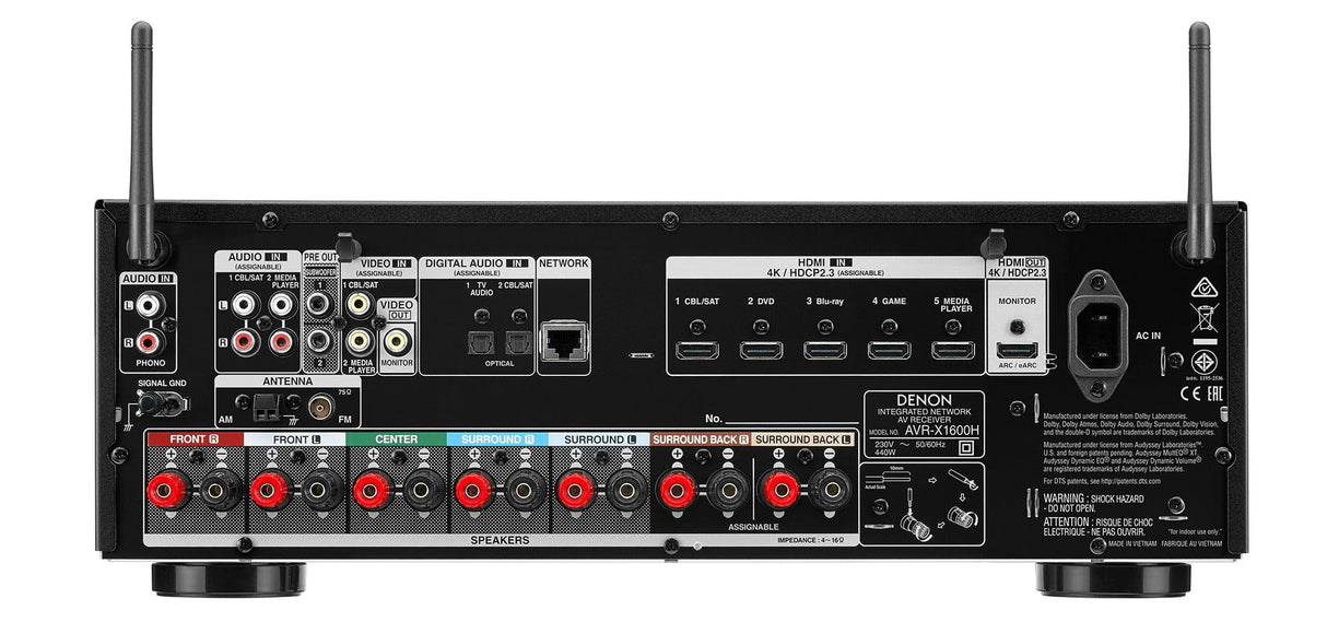 Denon AVR-X1600H DAB sintoamplificatore HOME CINEMA 7.2 canali 4K Ultra HD con Audio 3D e HEOS Built-in® - TechSoundSystem.com