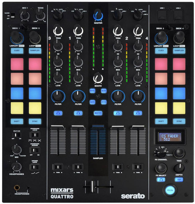 MIXARS QUATTRO MIXER PER DJ 4 CANALI PER SERATO 4 EFFETTI 16 PAD - TechSoundSystem.com