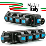POWERBOX NERO CIABATTA ALIMENTAZIONE PALCO MADE IN ITALY SPIA RETE INGRESSO SPINA 16A 3P USCITE 5 PRESE 16A 3P+N+T - TechSoundSystem.com